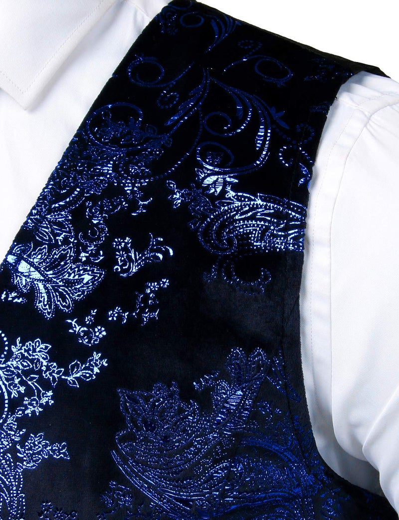 ZEROYAA Mens Hipster Blue Paisley Single Breasted Suit Dress Vest/Tuxedo Waistcoat Z49 Blue Medium - Image 4